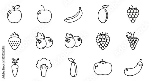 Assorted Fruit and Vegetable Outline Icons
