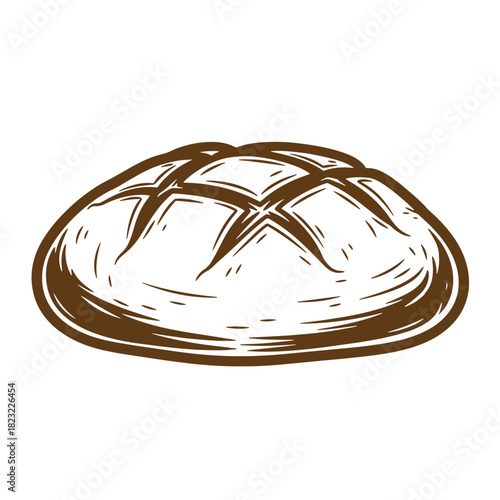 Hand drawn sketch illustration of a delicious freshly baked loaf of bread vintage