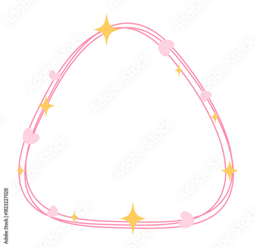 round pink triangle frame with heart and sparkle border clipart illustration