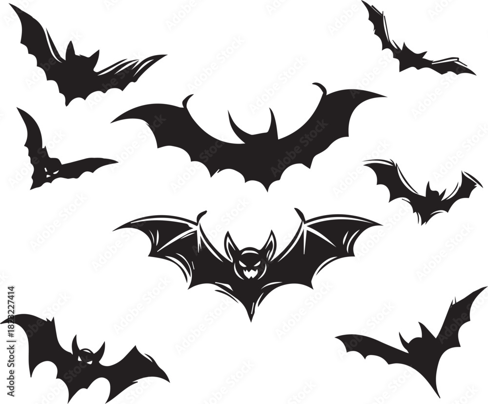 Fototapeta premium Set of Halloween bat silhouette vector Flying Bats Silhouette