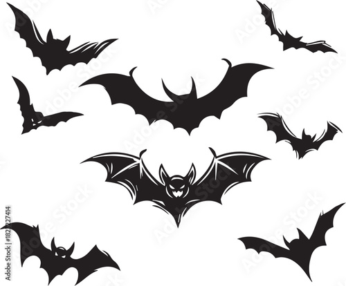 Set of Halloween bat silhouette vector Flying Bats Silhouette