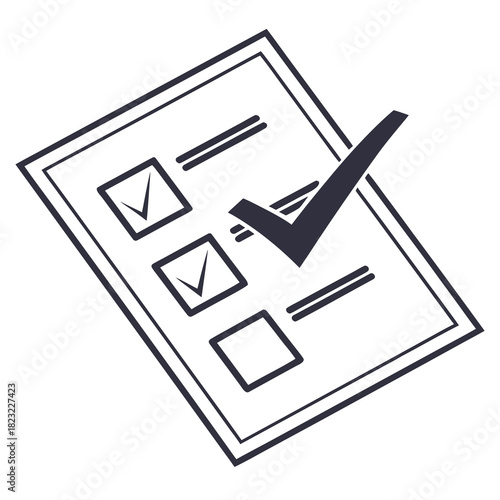 Simple dark outline illustration of a checklist with two items marked with checkmarks and one blank square on a paper