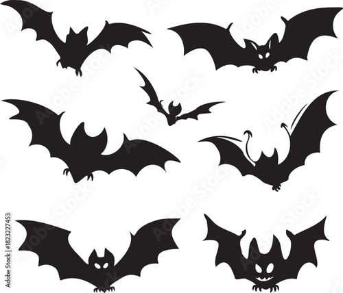 Set of Halloween bat silhouette vector Flying Bats Silhouette