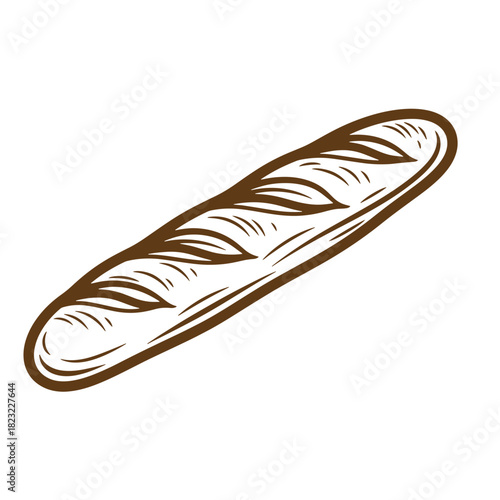 Hand drawn sketch of a freshly baked french baguette isolated on white background