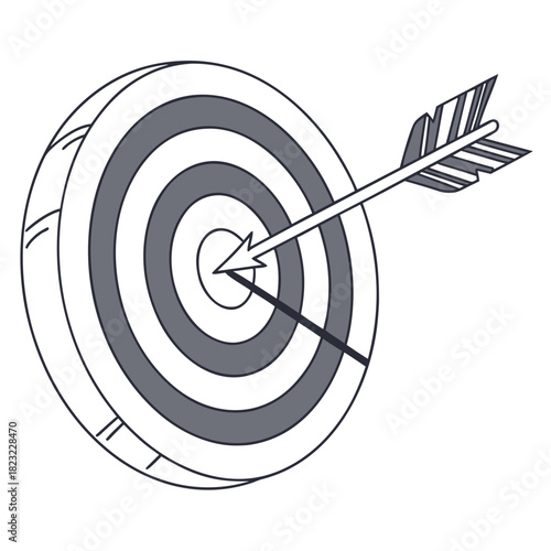 A stylized illustration of a dartboard with an arrow perfectly hitting the bullseye representing achievement and success