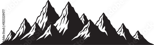 Silhouette illustration of a mountain range with jagged peaks against a white background.