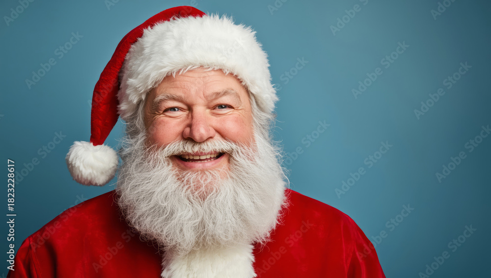 Naklejka premium Santa Clause in blue background, with copy space