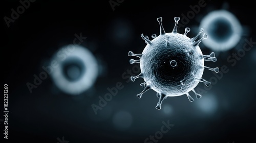 Detailed scientific visualization of a virus microorganism highlighting its structure, impact on health, disease transmission, and importance in medical research