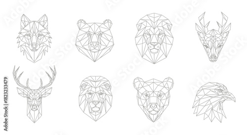 Modern geometric animals line art bundle for creative designs and decorations