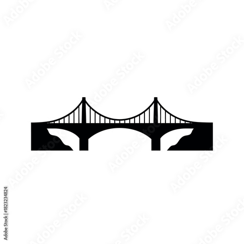 Silhouette of a suspension bridge over water.