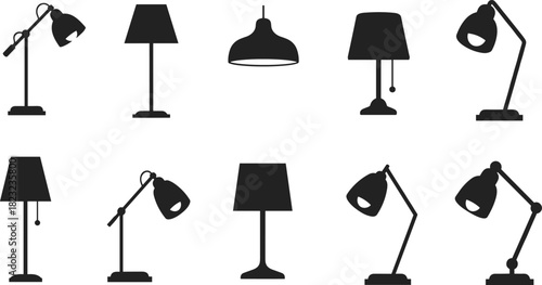 lamp silhouette vector, desk lamp icon, floor lamp illustration, pendant light design, modern lighting fixture drawing, interior decor element, cad drawing flat vector