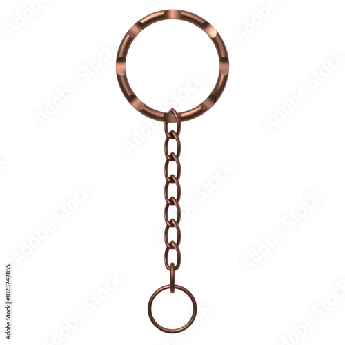 A copper or bronze ring with a chain, a connecting element for a keychain.