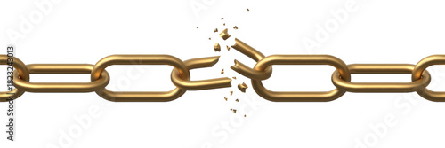 Realistic broken golden chain vector illustration, detailed 3d horizontal destruction bronze chain disconnected sequence