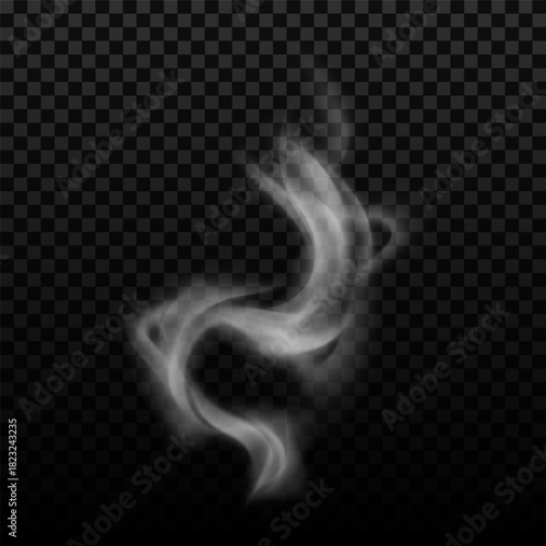 Realistic steam from food, drink, hot smoke. White trail from cigarette, aroma, flame.