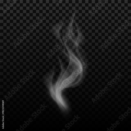 Smoke , vapor or mist wavy flow, vector realistic overlay candle smoke effect, smoky cloud or gaze white steam
