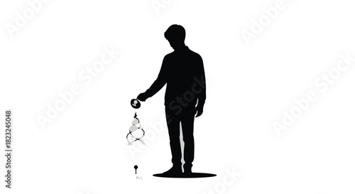 Silhouette of a person holding a delicate lightbulb, symbolizing ideas and innovation.