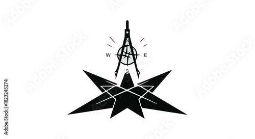 Geometric star design with compass and cardinal directions for navigation and exploration.