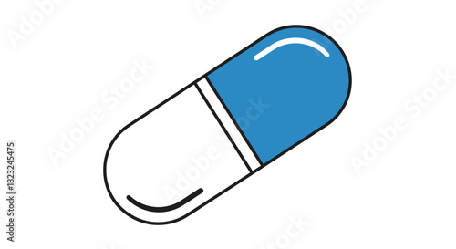 Illustration of a blue and white capsule, ideal for medical, healthcare, and pharmaceutical concepts