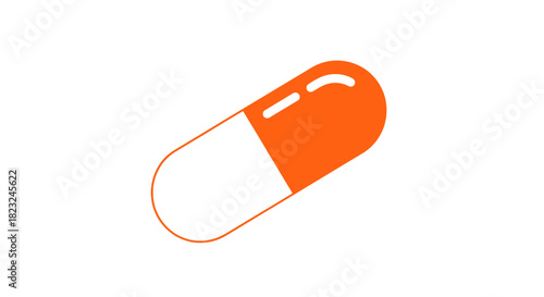 Minimalist orange and white pill capsule icon representing medicine, pharmacy, and healthcare concepts for web and graphic design