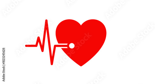 Illustration of a red heart with a heartbeat pulse line, a symbol for cardiology, health, and vitality on a white background