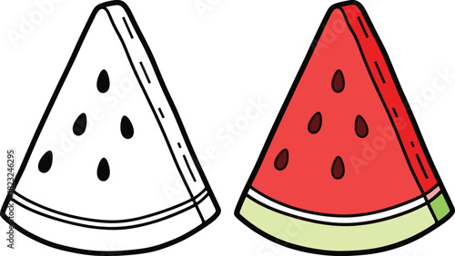 Fresh watermelon slices presented in coloring line and bold line styles perfect for healthy eating illustrations and summer themes