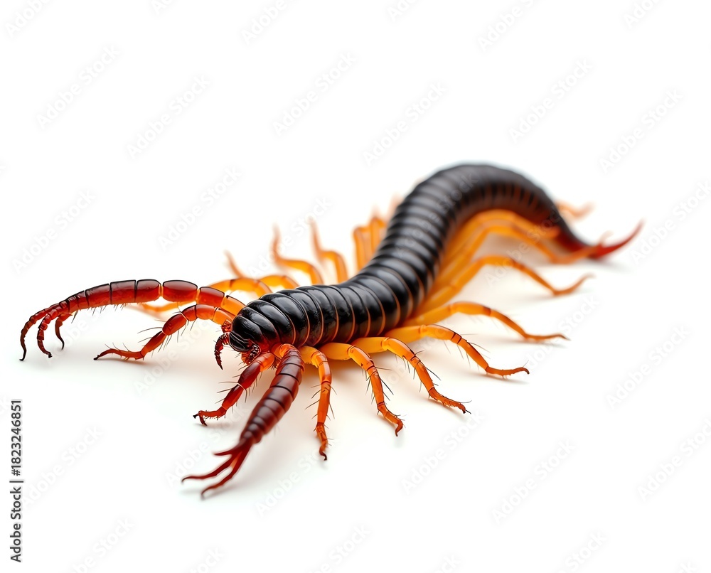 Fototapeta premium Centipede with orange and black segments
