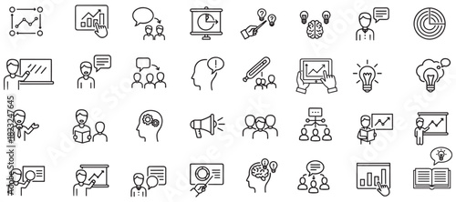Collection of minimalist business and educational icons for presentations