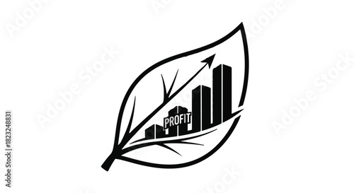 Growing green business concept with rising graph inside a leaf