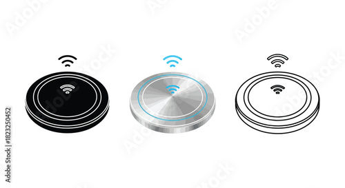 Set of three smart home device icons with WiFi signal in three styles