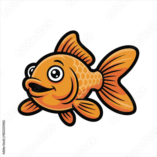 Cute Orange Cartoon Goldfish Swimming Illustration Vector