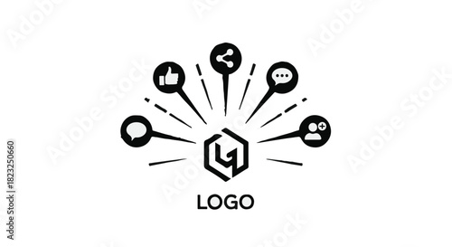 Abstract logo representing social media connection and engagement radiating outwards
