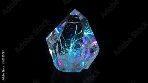 Stunning crystal formation with neon blue inclusions makes a vibrant futuristic statement for modern designs and captivating backgrounds