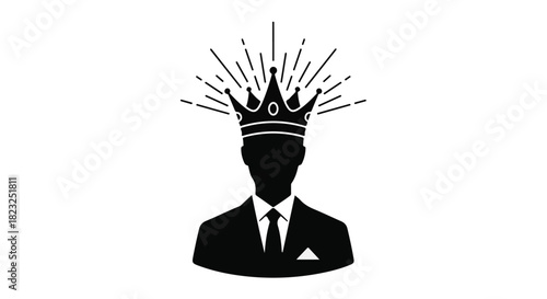 Silhouette of a man in a suit wearing a radiant crown, symbolizing leadership and success.