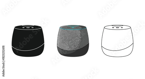 Three styles of a compact smart home voice assistant device
