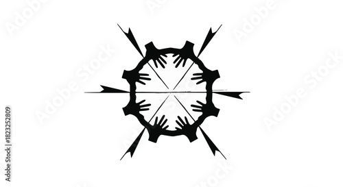 Abstract symbol of unity and connection formed by hands and radiating lines