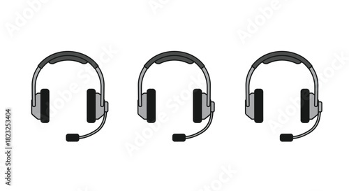 Three gray headset icons with microphone