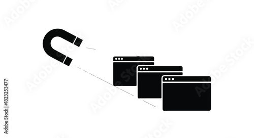 Magnet attracting browser windows, symbolizing attraction and engagement online