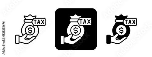 Fiscal  Solid color and black line drawing vector illustration set