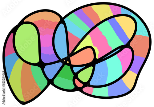 Abstract Colorful Shape. An intriguing abstract shape composed of vibrant colors, with black outlines