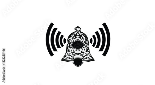 Abstract bell icon emitting sound waves, representing alert or notification concept.