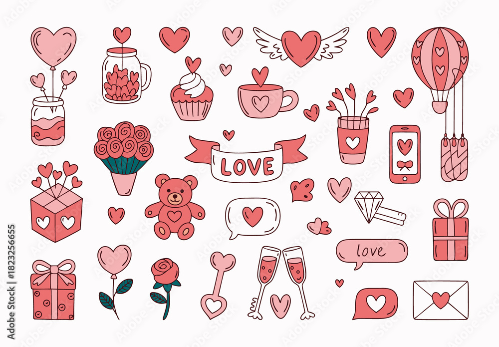 Hand Drawn Valentines Day Vector Set Stock 템플릿 | Adobe Stock