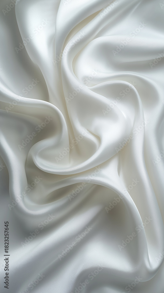 Obraz premium Classic clean delicate background of white silk with smooth, flowing folds creates elegant and luxurious texture. soft sheen and gentle curves evoke sense of sophistication and purity