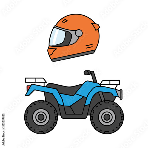 ATV quad bike and helmet line drawing