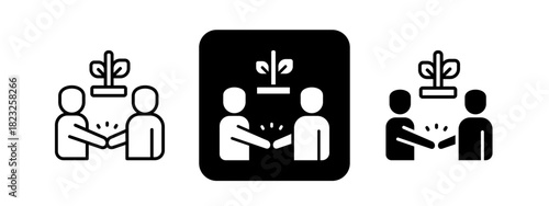 Commitment  Solid color and black line drawing vector illustration set