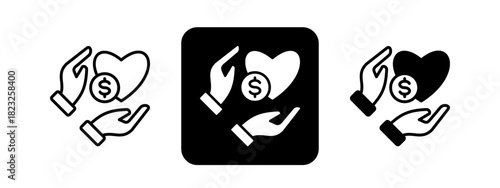 Generosity  Solid color and black line drawing vector illustration set