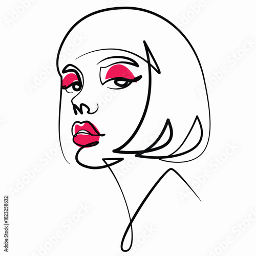 Beautiful Girl Short Hair one line drawing. Beautiful Girl Short Hair single line illustration. Beautiful Girl Short Hair minimalist line art