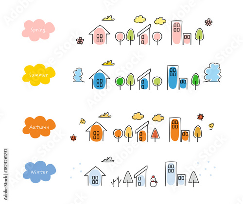 四季の街並みのベクターイラスト