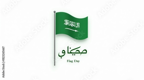 Saudi arabian flag waving with arabic text hello