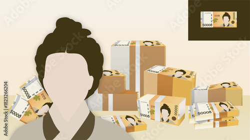 Korean 50000 won banknote with character illustration