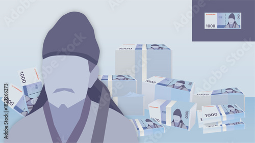 Korean 1000 won banknote with character illustration. 